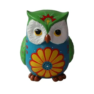 6.3 Inch Halloween Decoration Tabletop Colorful Polyresin Owl Figurine Floral Resin Owl Statue Decoration Craft