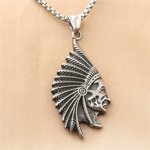 Yunnique Collier Pendentif Amérindien en Acier Inoxydable pour Homme, Style Rétro, Motif Visage Géométrique 190170 - Product Image 1