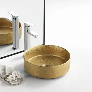 Художественная раковина, керамическая раковина для ванной комнаты, роскошная раковина из Китая, оптовая цена, овальная Золотая раковина