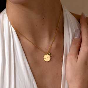 สร้อยคอจี้ทรงกลมสลักชื่อพร้อมพลอยประจำเดือนเกิด  สร้อยคอสแตนเลสสำหรับผู้หญิง ของขวัญวันหยุด - Product Image 3