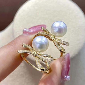 S925 Silver DIY <b>Pearl</b> Accessories Empty Bow <b>Ring</b> Holder 7-9mm Round Beads with 1773 Crystal <b>Rings</b> - Product Image 1