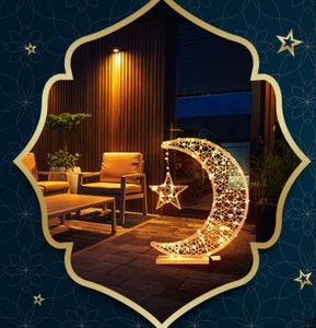 Wooden Ramadan Star Crescent Mubarak Lamp Glittery Moon Decor With <b>Battery</b> Operated Led Eid Ornament <b>Night</b> <b>Light</b> - Product Image 3