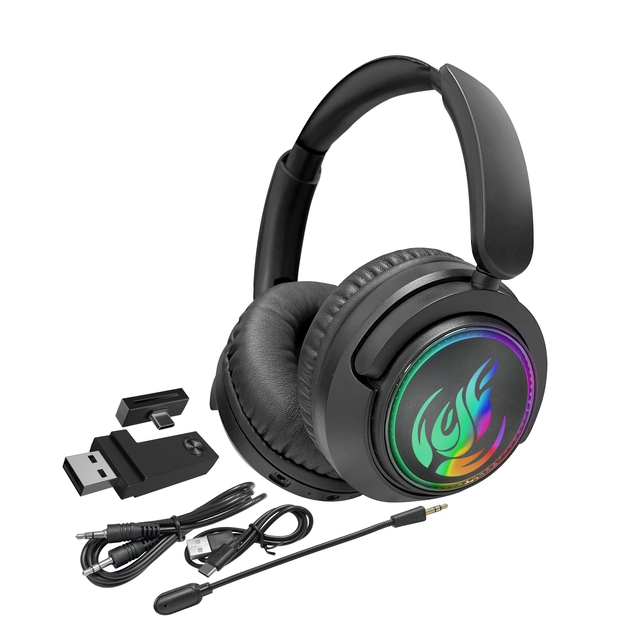 Professional 2.4GHz Wireless RGB LED Gaming Headset Over-Ear Noise Cancelling Headphones with Low Latency for Gamers