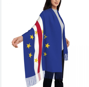 Bufanda de invierno para mujer con bandera de <span class=keywords><strong>la</strong></span> nación de Cabo Verde, manta suave y cálida, bufanda de Pashmina con flecos - Product Image 1