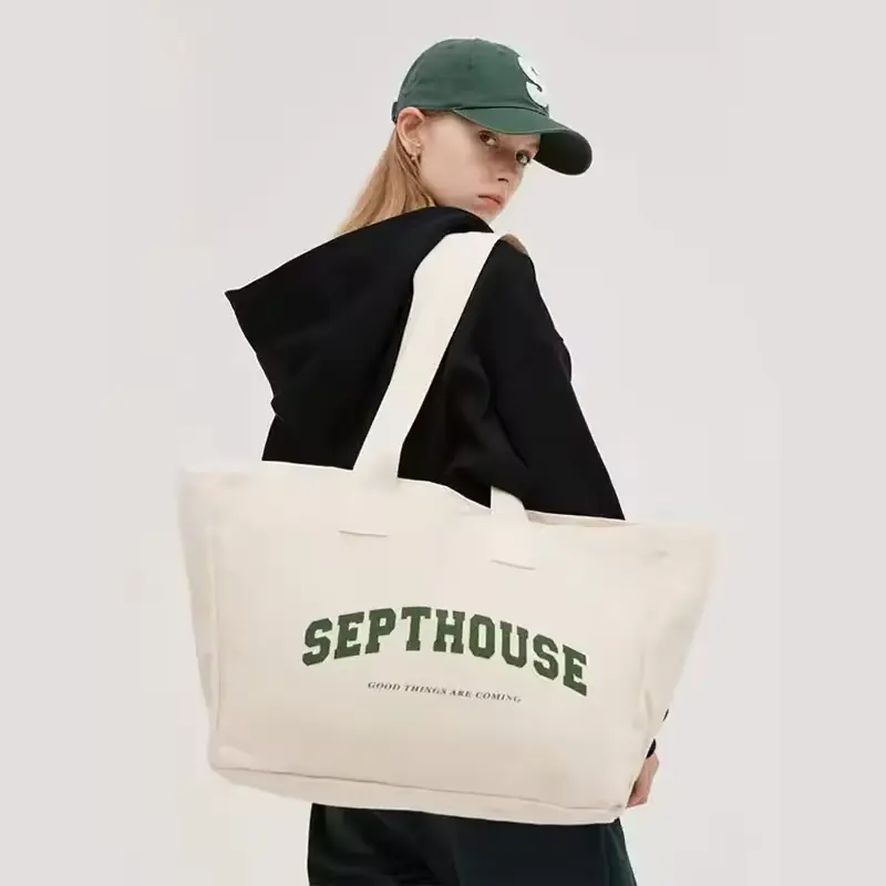 Sıcak satış tasarım kalın kumaş ile geri dönüşümlü keten çantalar ağır alışveriş seyahat doğal özel büyük eko tuval Tote çanta