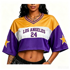 <span class=keywords><strong>Camiseta</strong></span> de los <span class=keywords><strong>Lakers</strong></span> de Los Ángeles Kobe para mujer, estilo crop top Y2K, con malla y patchwork, corte holgado, jersey de <span class=keywords><strong>baloncesto</strong></span>, MOQ bajo, personalización rápida. - Product Image 6
