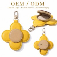 Porte-clés en cuir personnalisé avec logo, motif fleur mignon, breloque de sac, petit portefeuille à monnaie, étui à fermeture éclair, mousqueton, pochette
