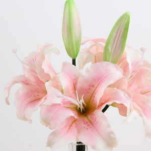 Bouquet de lys tigre artificiels rose et blanc en plastique souple, haute simulation, pour décoration intérieure de salon - Product Image 4