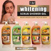 F-Ber Gel Douche Moussant Parfumé Hydratant Éclaircissant 1000ml Gommage Corps Curcuma Vitamine C Gluta