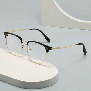 Gafas de media montura de estilo coreano, montura de metal TR, lentes planas antiluz azul, montura estrecha unisex YC12621 A1 - Product Image 3