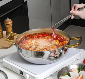 Poêle à frire de luxe en acier inoxydable à induction, grande capacité, dorée, à double poignée, pour fondue chinoise, casseroles de cuisson en métal - Product Image 4