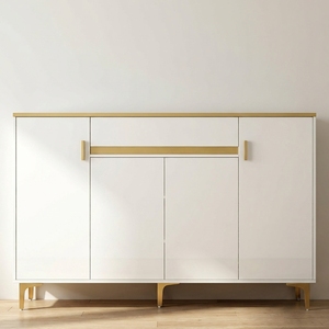 Étagère à <span class=keywords><strong>chaussures</strong></span> de grande capacité à rayures dorées de luxe personnalisée, salon moderne, panneau en bois blanc, armoires à <span class=keywords><strong>chaussures</strong></span> d'entrée - Product Image 1