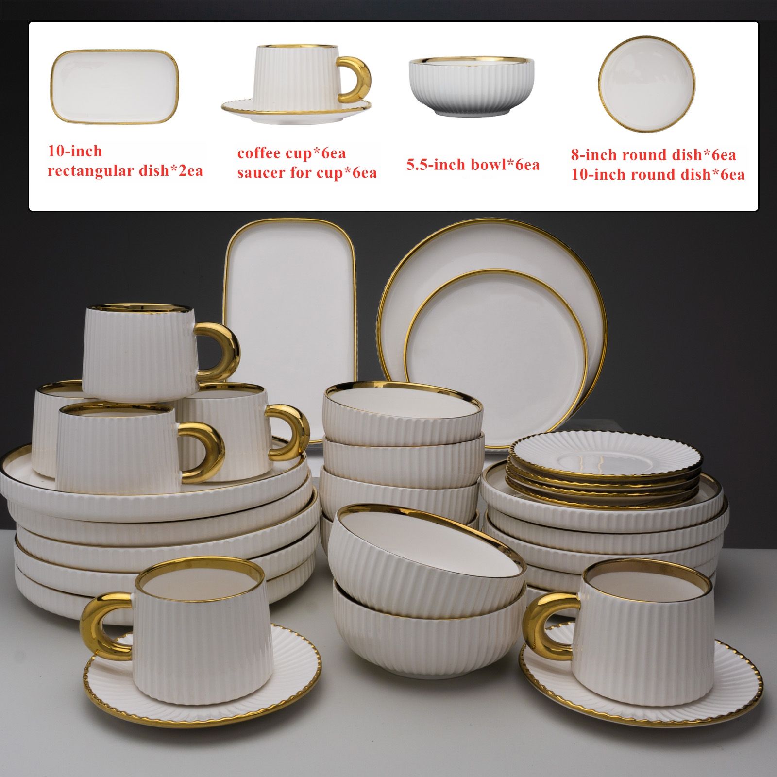 Coffret 32 pièces pour 6 personnes+jante dorée