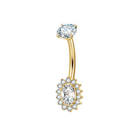 Piercing de nombril en titane ASTM F136 à filetage interne, design floral, barbell incurvé avec double zircone cubique