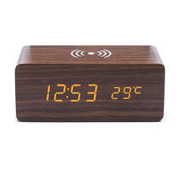 Réveil numérique minimaliste avec charge sans fil Qi, décoration de bureau, chambre, hôtel, température, calendrier, sérigraphie, cadeau