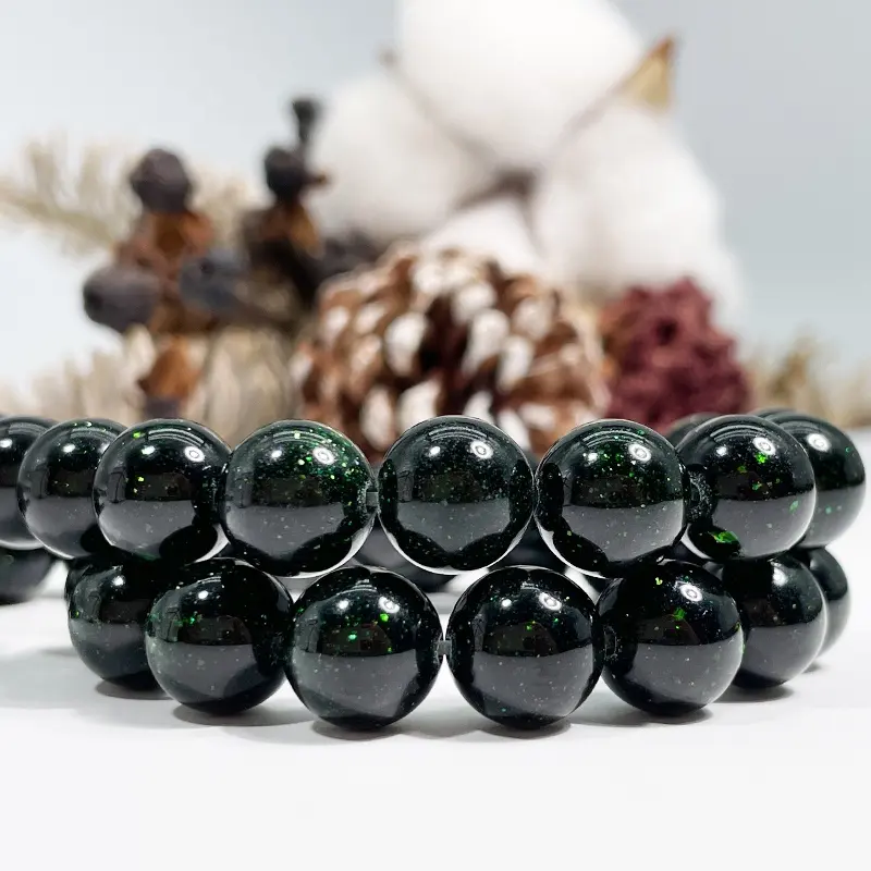 Perles rondes polies naturelles en vrac pierre de sable vert pour la fabrication de bijoux Bracelets colliers boucles d'oreilles 15.5"