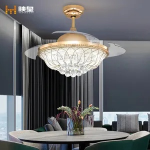 Luxury Crystal Chandelier Remote Control Indoor LED Retractable Fan Ceiling LightsとFans