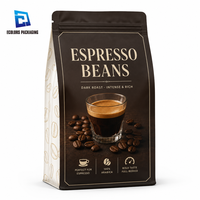 Sachet d'emballage alimentaire refermable personnalisé imprimé, thermoscellable, anti-odeur, en aluminium, à fond plat, scellé sur 8 côtés, pour grains de café