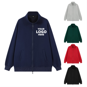 Chaqueta Cárdigan Básica para Hombre - Color Sólido, Cuello Alto, Corte Holgado, Sudadera con Cremallera Completa para Otoño - Product Image 1