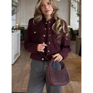 Female Streetwear O-Neck Long Sleeve Pockets Buttons Loose Coat <strong>HH</strong> 2025 Fashion <strong>Women</strong> Soft Tweed Bomber <strong>Jacket</strong> - Product Image 5