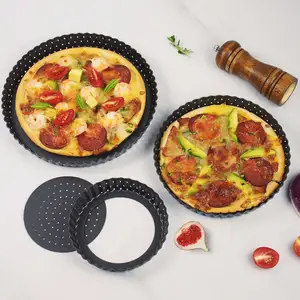 Loyang Pizza baja karbon, alat panggang bawah dapat dilepas bulat 8 inci 9 inci untuk Oven
