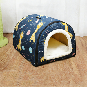 Nid pour chat en peluche chaud et semi-fermé pour l'hiver, lit pour animaux de compagnie confortable et doux à motif uni pour chiots et chats - Product Image 5