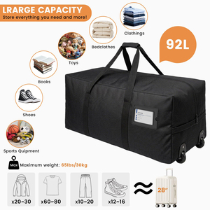 92L Heavy Duty Moving <b>Bags</b> with <b>Wheels</b> Foldable 900D Oxford Rolling Duffel <b>Bag</b> College Dorm Packing <b>Bags</b> for Moving Traveling - Product Image 4