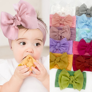 Europese Amerikaanse stijl 13 kleuren strik babyhoofdband <span class=keywords><strong>mini</strong></span> kinderdoek materiaal elastische brede tulband hoofdband haaraccessoires - Product Image 4