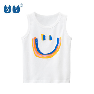 Custom 100% Cotton Summer Crew Neck Kids Boys Tank Tops Wholesale <strong>Toddler</strong> Smile <strong>Vest</strong> - Product Image 3
