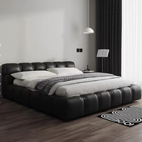 Lit moderne haut de gamme réglable et confortable avec revêtement en cuir et cadre en bois, tailles Queen/King, avec fonctions de rangement