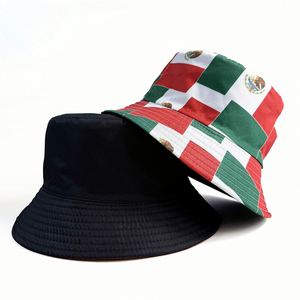 多国旗要素入り格子柄メキシコ国旗ロゴファッションカジュアルバケットハット - Product Image 2