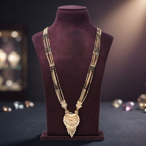 Traditional Gold Pendant Mangalsutra Indian Orthodox Jewelry with <b>Black</b> Beads Brass Gold Plated for Weddings - Product Image 1