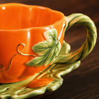 Service à thé créatif en céramique en forme de citrouille, ensemble théière, tasses et soucoupes de style vintage pour le thé de l'après-midi, compatible micro-ondes