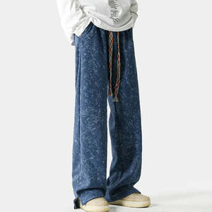 Custom Men Acid Wash Corduroy Lightweight Mid Waist Wide <b>Leg</b> Loose Fit Drawstring Sweatpants Streetwear - Product Image 3