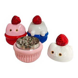 <b>Herb</b> <b>Grinder</b> Strawberry Shape Plastic Magnetic Lid Sharp Teeth Large Capacity Compact Portable Colorful Design - Product Image 2