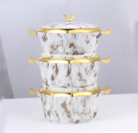 Warmhaltebehälter für Speisen, zweistöckig, Edelstahl, isoliert, Lunchbox, 3-teilig, Kunststoffdeckel, modern, minimalistisch, achteckig, 2L