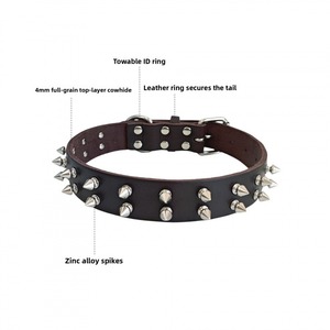 Collar de <span class=keywords><strong>perro</strong></span> de cuero con tachuelas hecho a mano |   Equipo Táctico Anti-Mordidas para Mascotas |   Collar para <span class=keywords><strong>Perro</strong></span> Grande de Cuero Vacuno de Grano Completo |   Fábrica Confiable - Product Image 5
