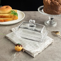 Plat à fromage carré multifonctionnel, couvercle et plateau à gâteau, beurrier en verre transparent avec poignée et couvercle vintage
