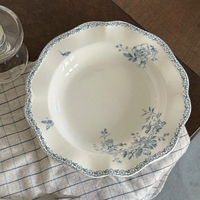 Service de table en céramique bleu rétro français, assiettes à dessert en porcelaine, service de dîner
