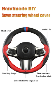 Housse de <span class=keywords><strong>volant</strong></span> de voiture en <span class=keywords><strong>cuir</strong></span> PU de haute qualité cousue à la main bricolage mince accessoire de protection respirant antidérapant - Product Image 2