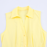 Robe midi décontractée d'été pour femmes, couleur jaune, col rabattu, boutonnée, sans manches, avec des ceintures