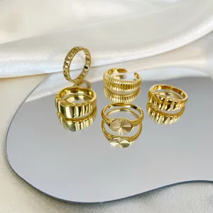 Anillos de cadena fina/Sunline/Croissant de acero inoxidable para mujer, Croissant chapado en oro de 18K, anillos de acero de titanio abierto/cerrado, gran oferta