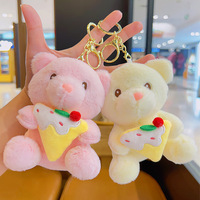 Porte-clés Ours en Peluche Gâteau, Charme de Sac Ours Mignon et Doux, Pendentif de Sac à Dos pour Couple, Mini Jouet en Peluche Exquis en Gros