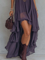 Robe longue élégante Joydressing violette à col halter, brodée, asymétrique, à volants, en mousseline, pour fêtes, vente en gros, personnalisable