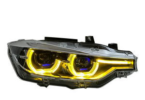 Nuovo Faro SJC Aggiornato F30 per <span class=keywords><strong>BMW</strong></span> <span class=keywords><strong>Serie</strong></span> 3 F30 F35, DRL Giallo/Bianco, Doppia Lente Proiettore, Finitura <span class=keywords><strong>Blu</strong></span>, Faro Anteriore per Auto - Product Image 5