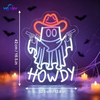 Bande lumineuse LED néon 3D fantôme, motif texte pistolet, alimentation USB, fixation murale, décoration d'Halloween, fêtes, bâtiments commerciaux
