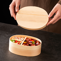 Boîte à bento en placage de peuplier, logo personnalisé, boîte d'emballage ovale en bois biodégradable pour gâteaux, desserts et repas de boulangerie