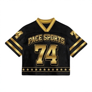 Custom Black Gold American Football Jersey V-Neck Short Sleeve Sublimated Mesh Breathable Quick Dry 100% <b>Polyester</b> Adult Sports - Product Image 1