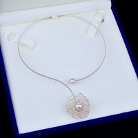 Open Design S925 Collier ras du cou en fil d'argent avec perle d'eau douce Cadeau de mariage en forme de coeur fait à la main pour les filles