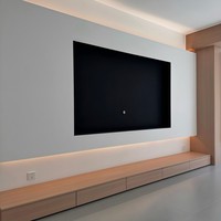 Muebles de Sala de Estar de Madera a Medida para Residencias de Lujo Modernas, Base de Piedra, Retroiluminación LED, Pared de Fondo para TV con Acabado Mate